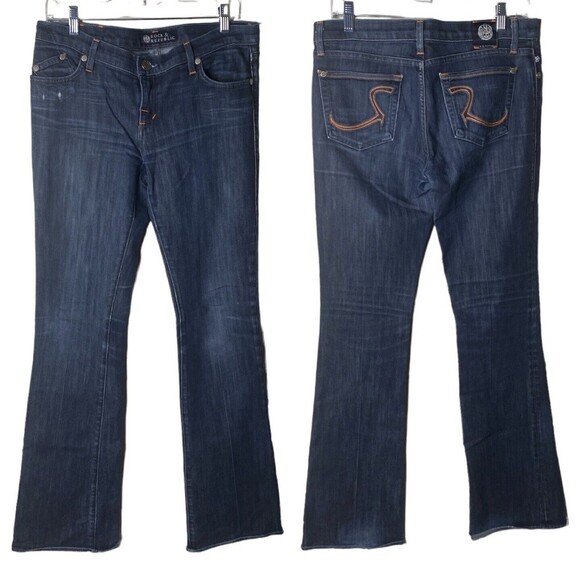 Rock & Republic Womens Jeans Blue Sz ? 34x33 Mid Rise Bootcut Denim Distressed - Picture 1 of 15